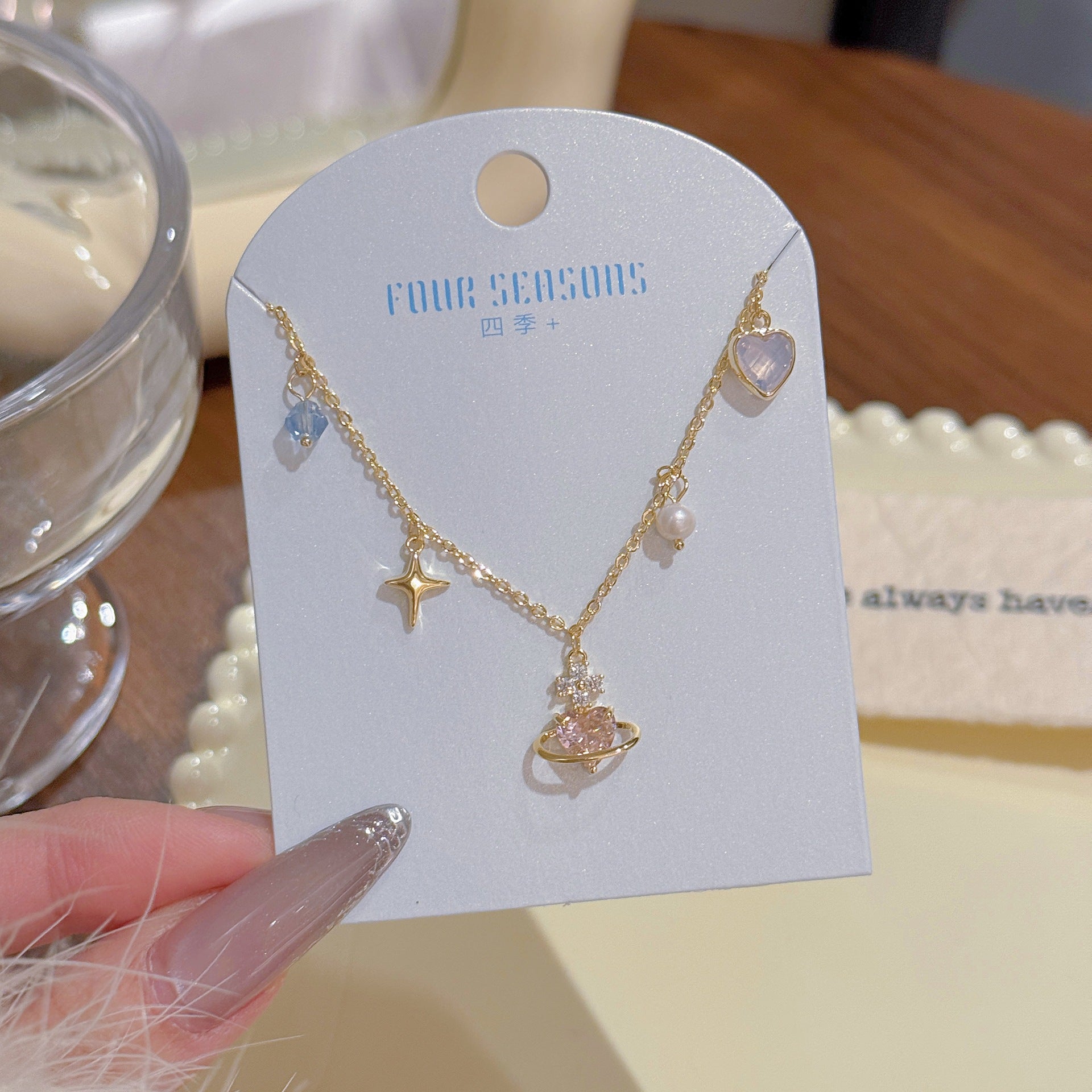 Pink Heart Ring Necklace, Luxury Niche Stylish Clavicle Chain, Sweet Girly Elegant Versatile Pendant