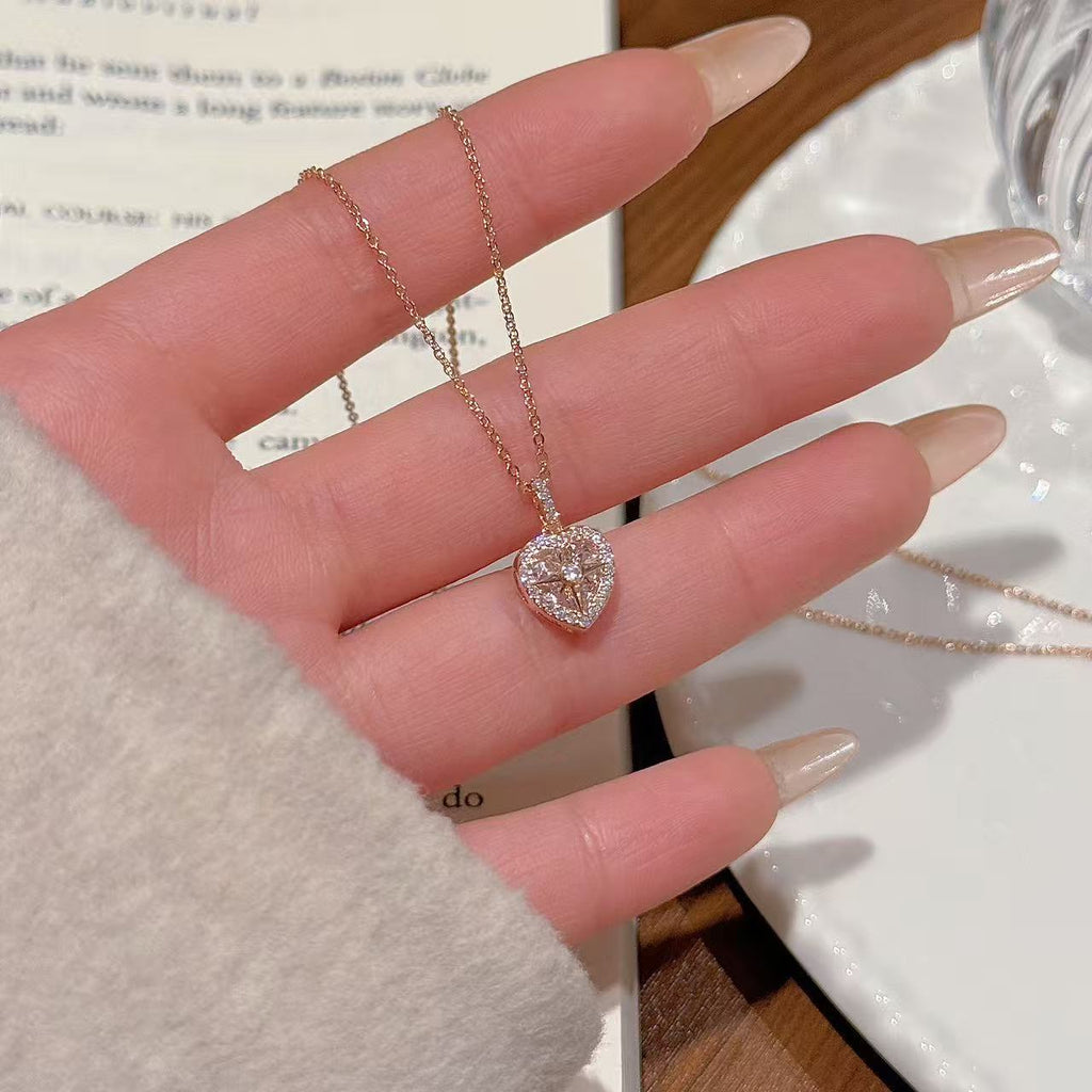 Women Korean Fashion Heart Shaped Necklace Minimalist Fresh Sweet Design Niche High-end Elegant Versatile Clavicle Chain Daily Accessory