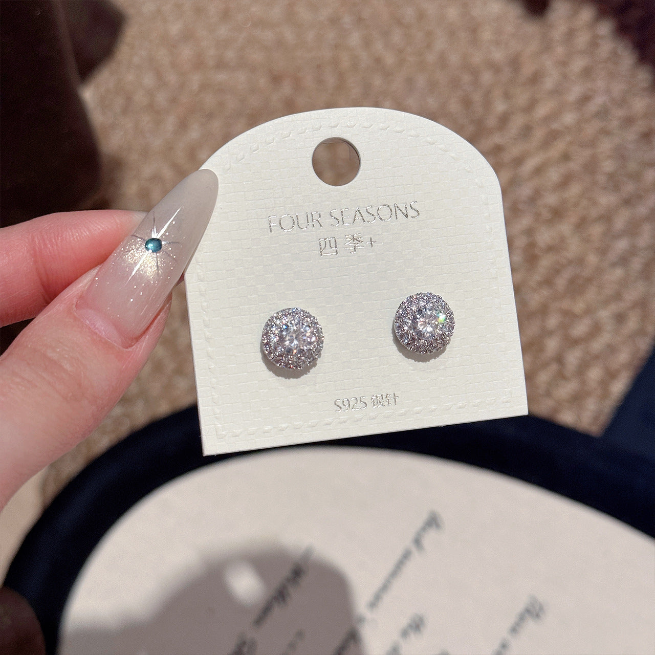 Cold Style Round Zircon Earrings, S925 Silver Studs, Elegant Luxury Delicate Fashion Ear Accessories