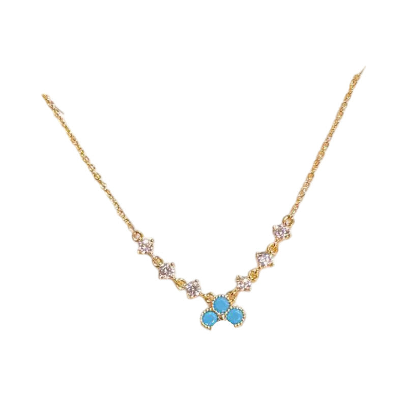 Blue Turquoise Floral Pendant Necklace, Delicate Premium Fashion Accessories, Daily Wear Clavicle Chain