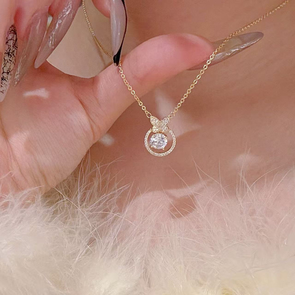 Floating Butterfly Luxury Collarbone Necklace Custom Birthday Gift Jewelry