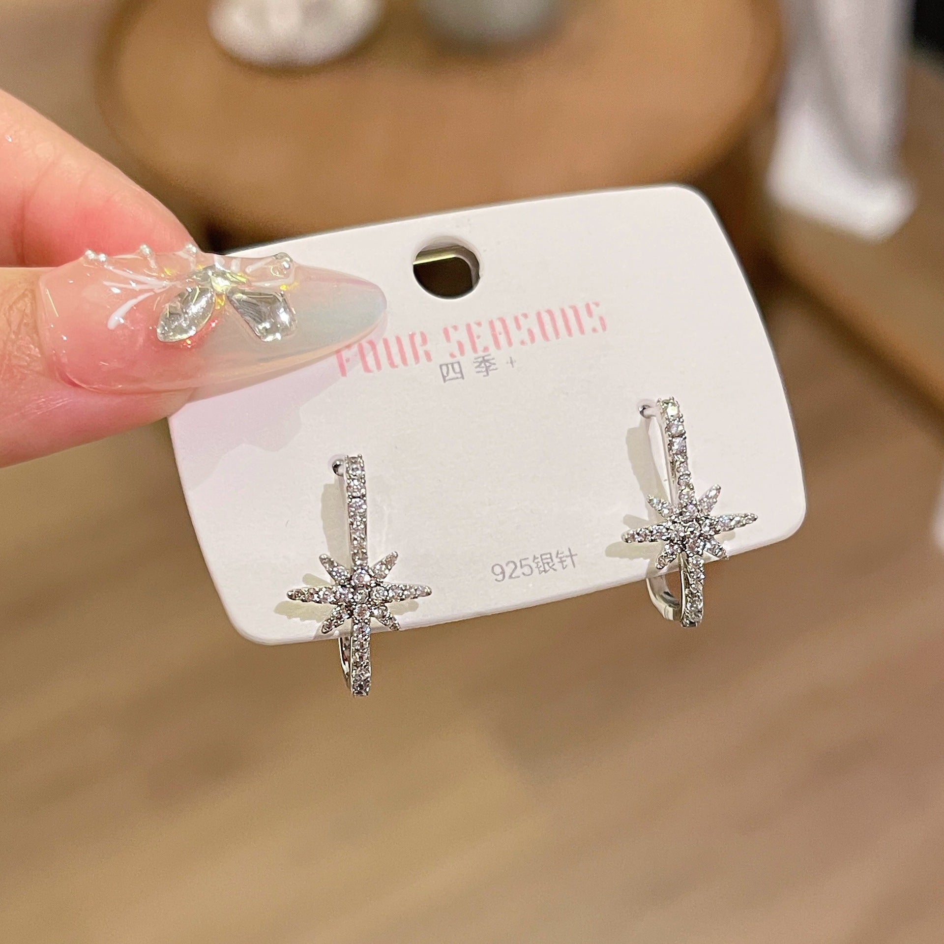 925 Silver Needle Eight-pointed Star Earrings, Luxury Elegant Ear Hook Jewelry, Cold Style Exquisite Temperament Ear Ornaments for Women Wholesale