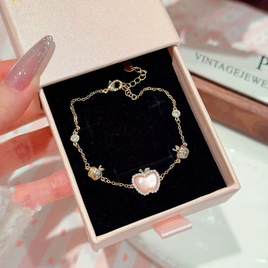 Pink Apple Natural Shell Bracelet, Sweet Elegant Daily Fashion Hand Ornament