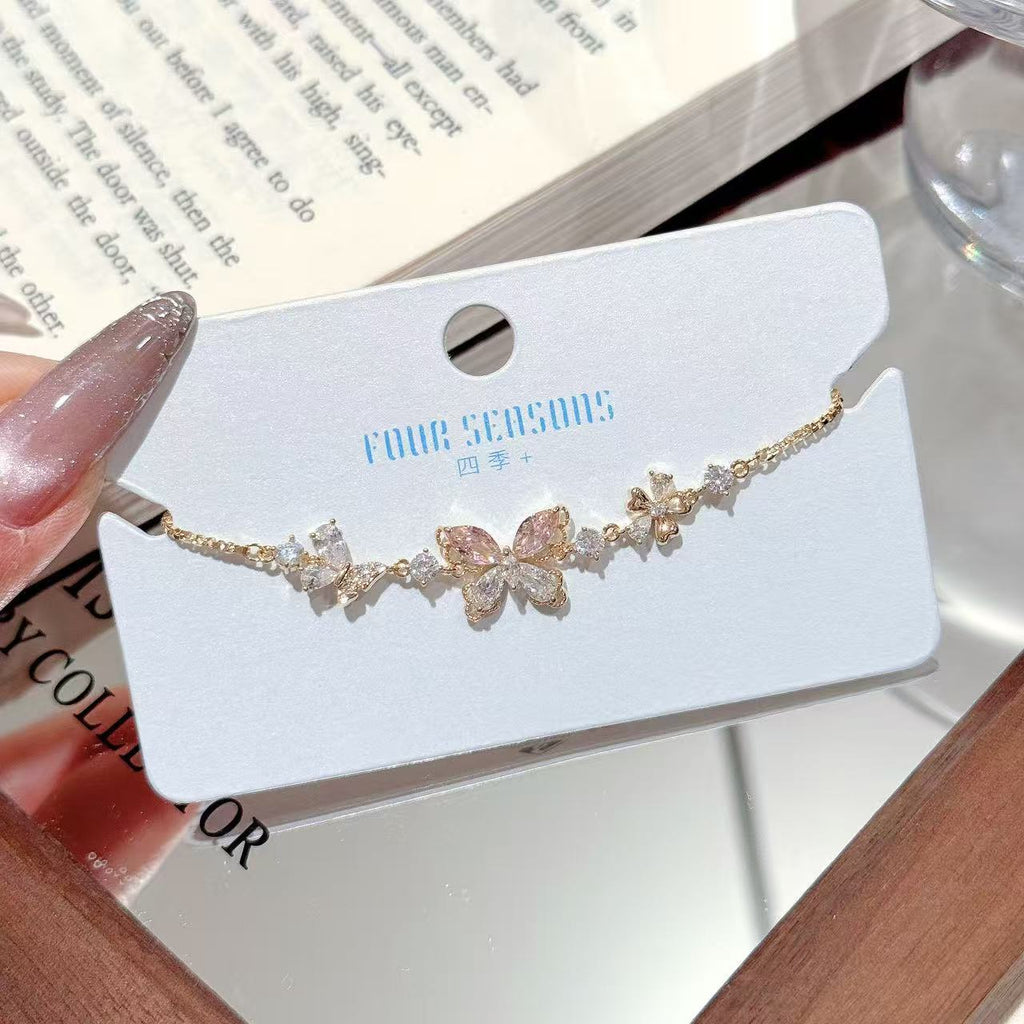 Zircon Butterfly Flower Adjustable Bracelet Sweet Luxury Stylish Ladies Hand Ornament
