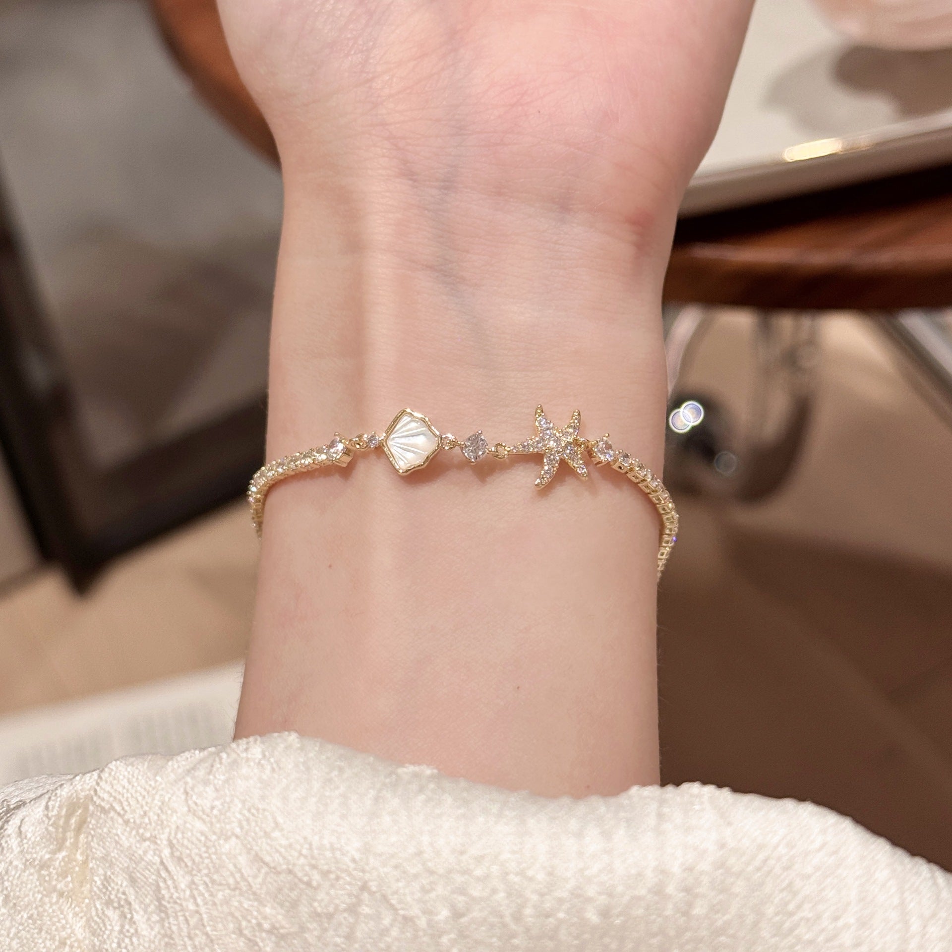 Ocean Style Shell Zircon Bracelet, Elegant Summer Fashion Wrist Chain