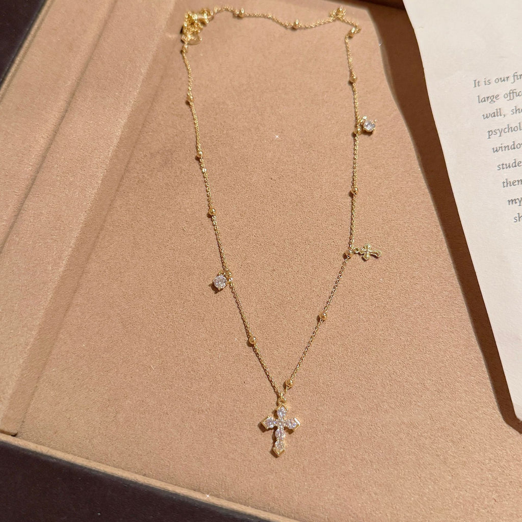 Custom Double Cross Necklace, Luxury Minimalist Dainty Clavicle Chain, All-match Daily Elegant Pendant Jewelry