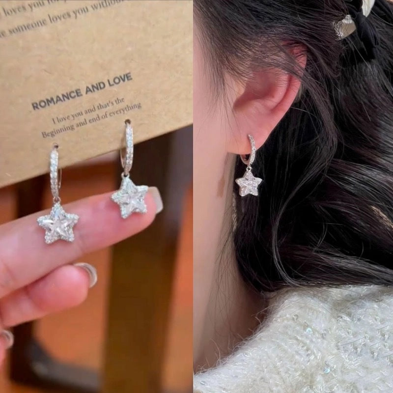 Star Zircon Ear Buckles, All-star Shiny Earrings, Minimalist Luxury Niche Elegant Temperament Ear Jewelry