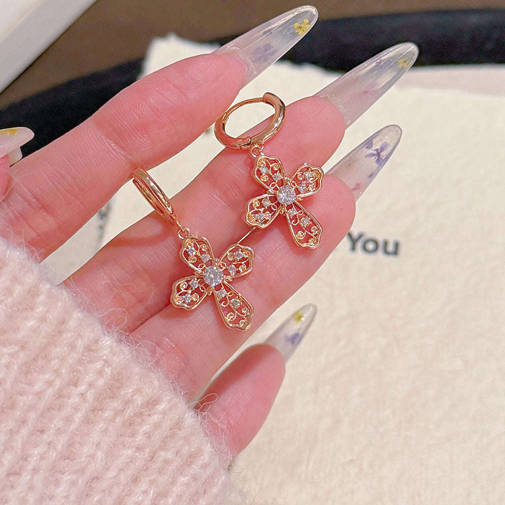 Vintage Hollow Cross Hoop Earrings, Luxury Minimalist Elegant Ear Studs, Fashion All-match High-grade Women Ear Jewelry