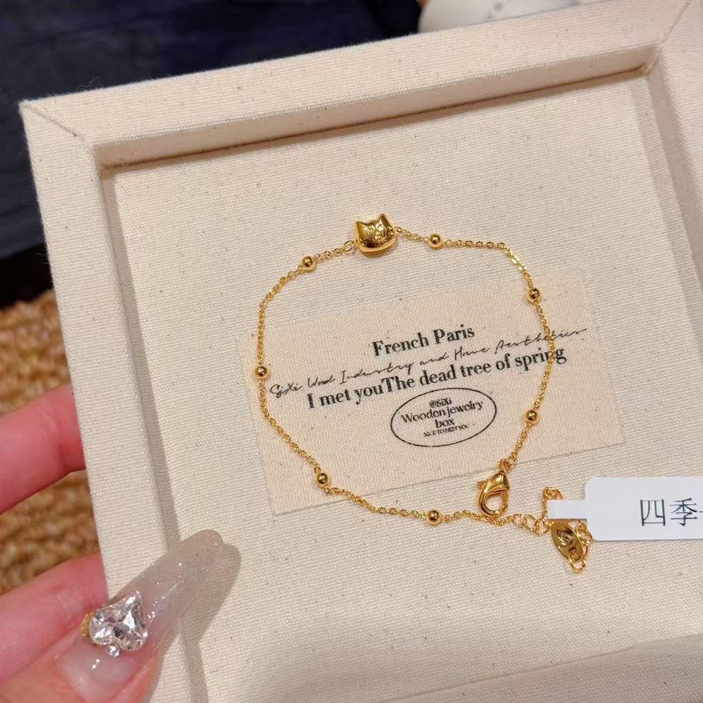 Cute Cat Charm Bracelet, Korean Style Luxury Delicate Wrist Jewelry, Niche All-match Fashion Bracelet