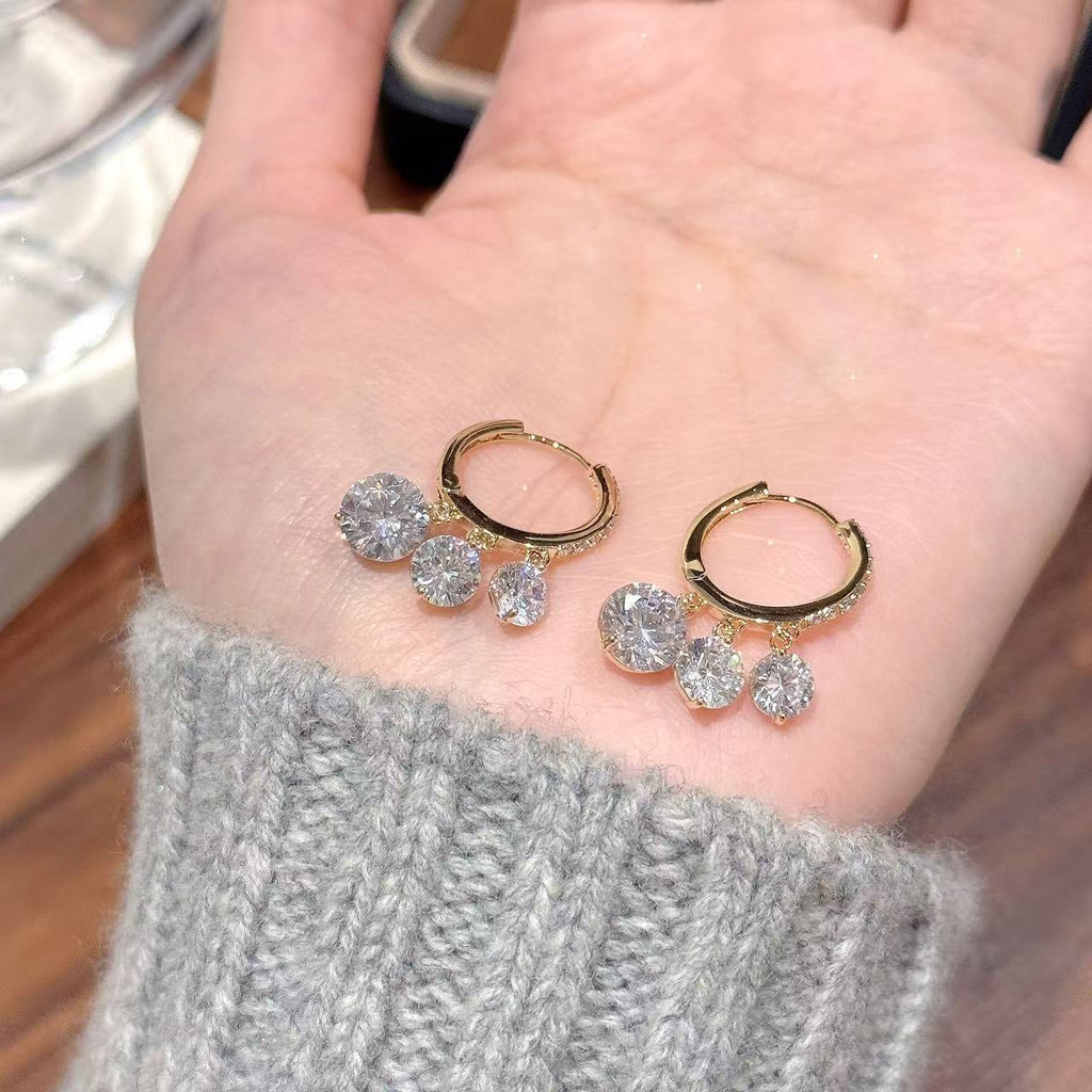 Round Zircon Pendant Earrings, Minimalist Niche Luxury Hoop Earrings, Elegant Delicate Temperament Ear Jewelry