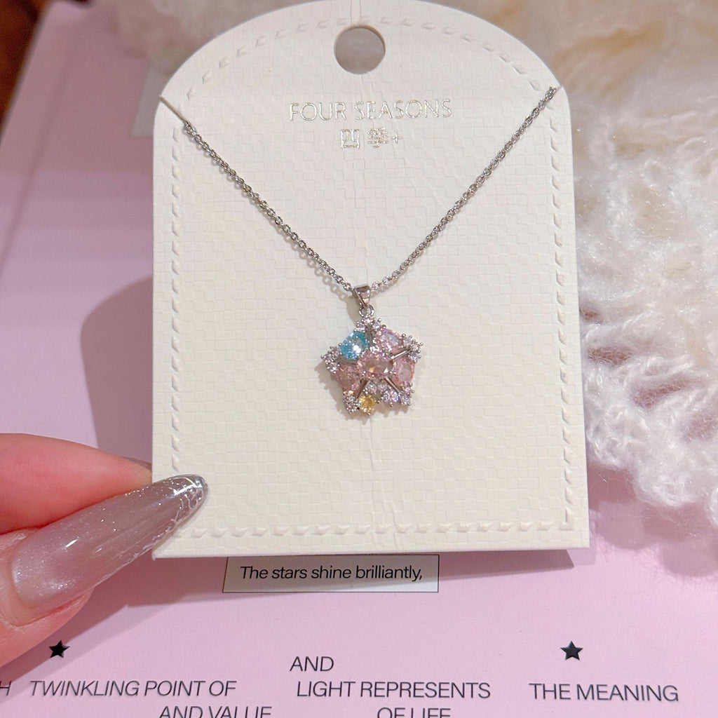 Shiny Star Pendant Necklace Elegant Luxury Stylish Women Autumn Winter Sweater Chain