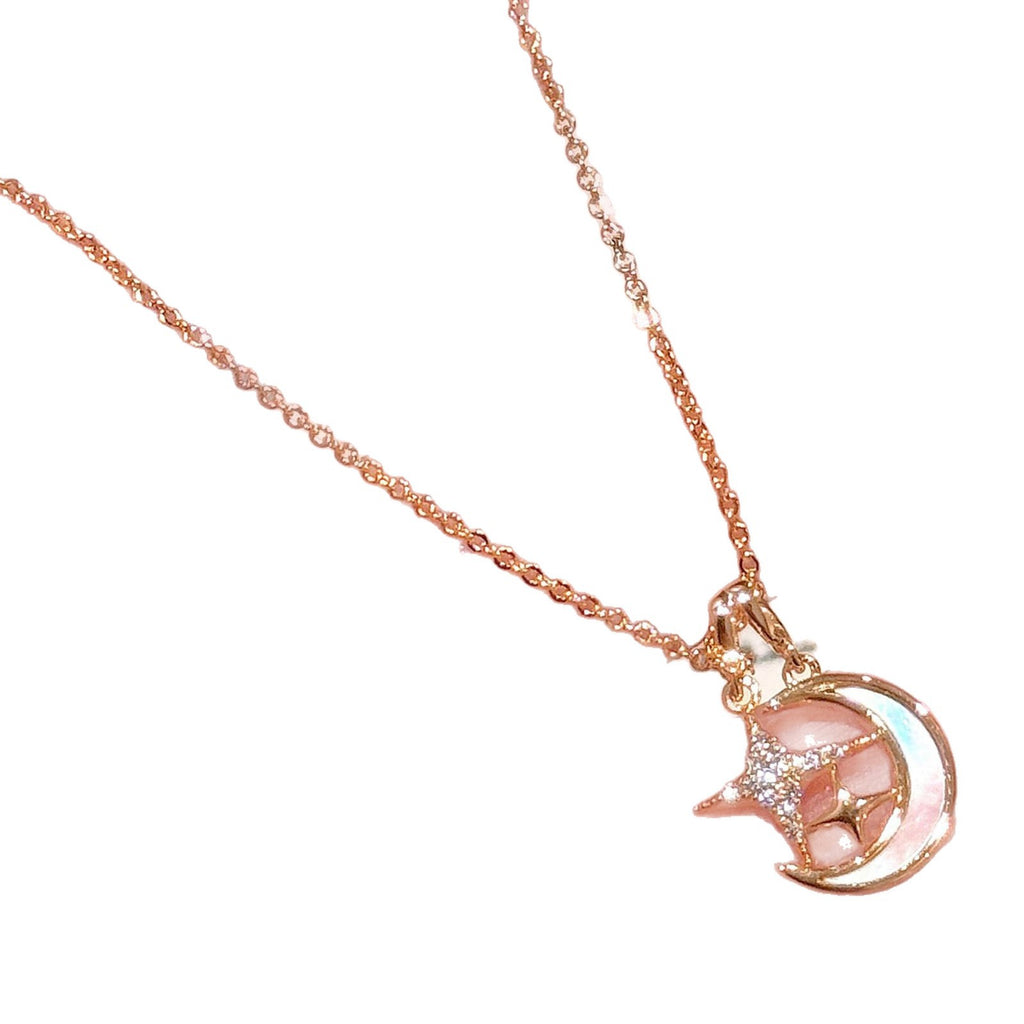 Natural Shell Star Moon Necklace, Niche Light Luxury Clavicle Chain, Elegant Trendy Japanese Korean Style Fashion Jewelry for Women