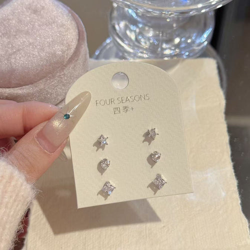 3 in 1 Star Cube Stud Earrings Set Luxury Women Combination Jewelry
