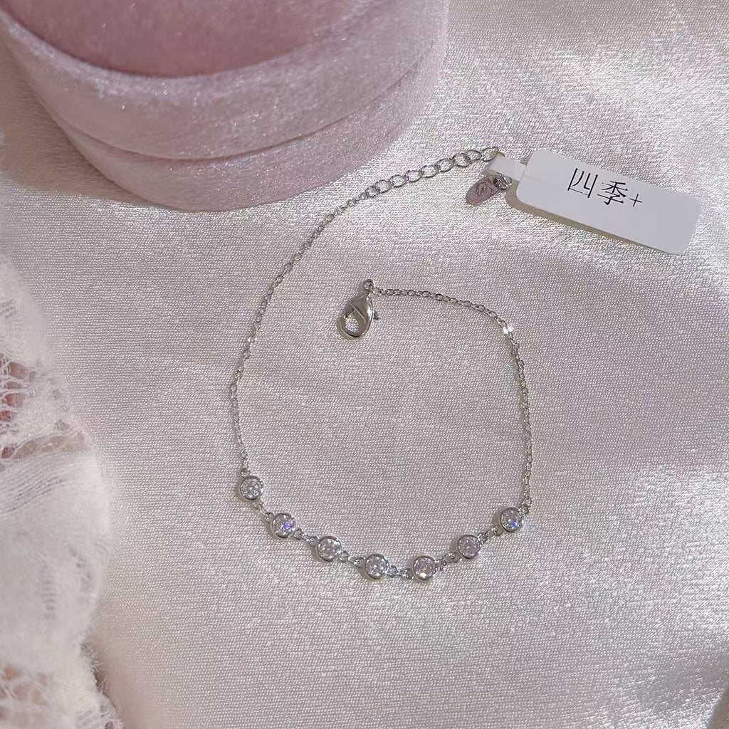 Minimal Round Zircon Bracelet, Luxury Niche Elegant Bangle, Versatile Daily Commuter Fine Jewelry for Women