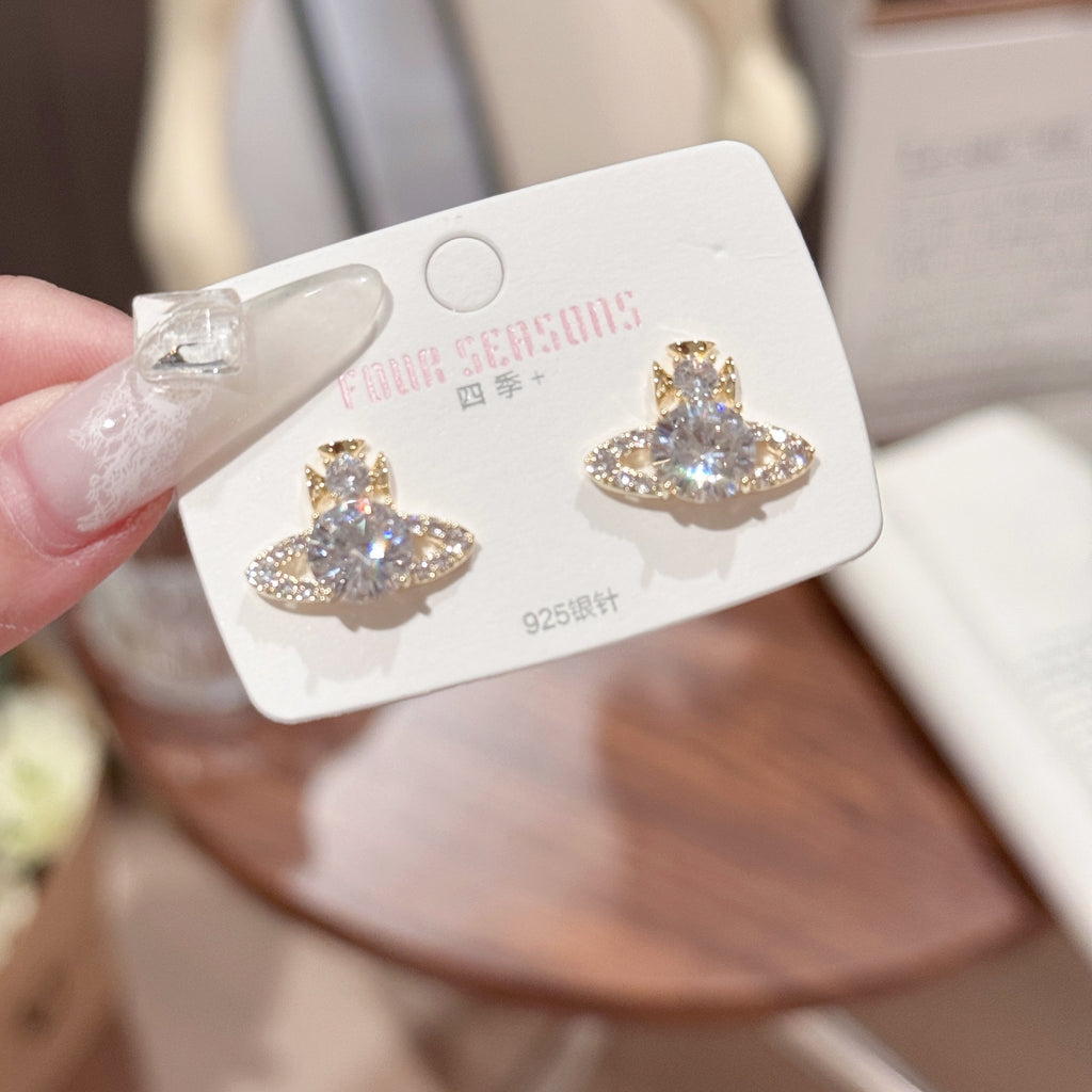 European Classic Saturn Earrings, Colorful Saturn Fashion Women Earrings, Luxury Exquisite Full Zircon Stud Earrings