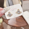 European Classic Saturn Earrings, Colorful Saturn Fashion Women Earrings, Luxury Exquisite Full Zircon Stud Earrings