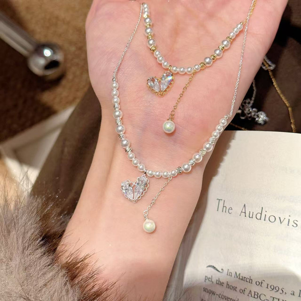 French Style Heart Pearl Necklace, Elegant High-end Pendant Chain, Exquisite Fashion Jewelry for Daily Wear