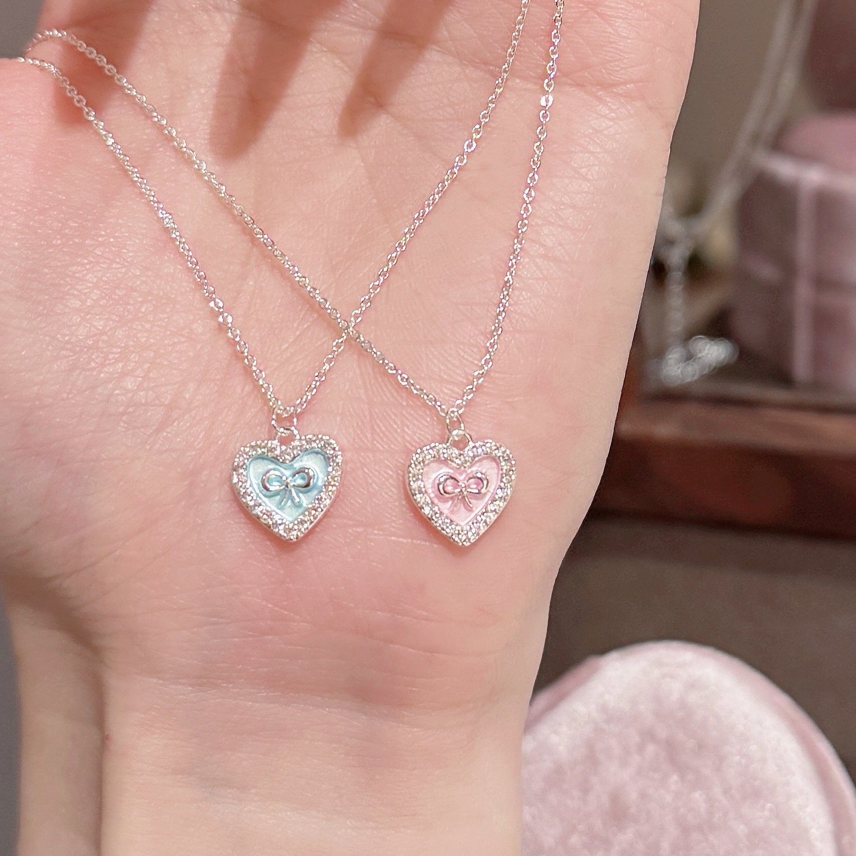 Korean Heart Pendant Necklace, Elegant Dainty Clavicle Chain for Women