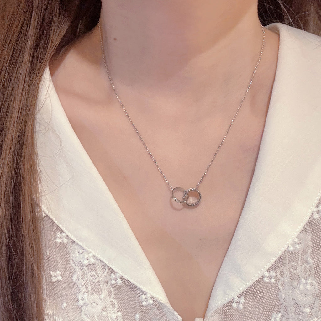 Interlocking Double Circle Necklace, Minimalist Luxury Clavicle Chain, Elegant Exquisite Fashion Jewelry Gift