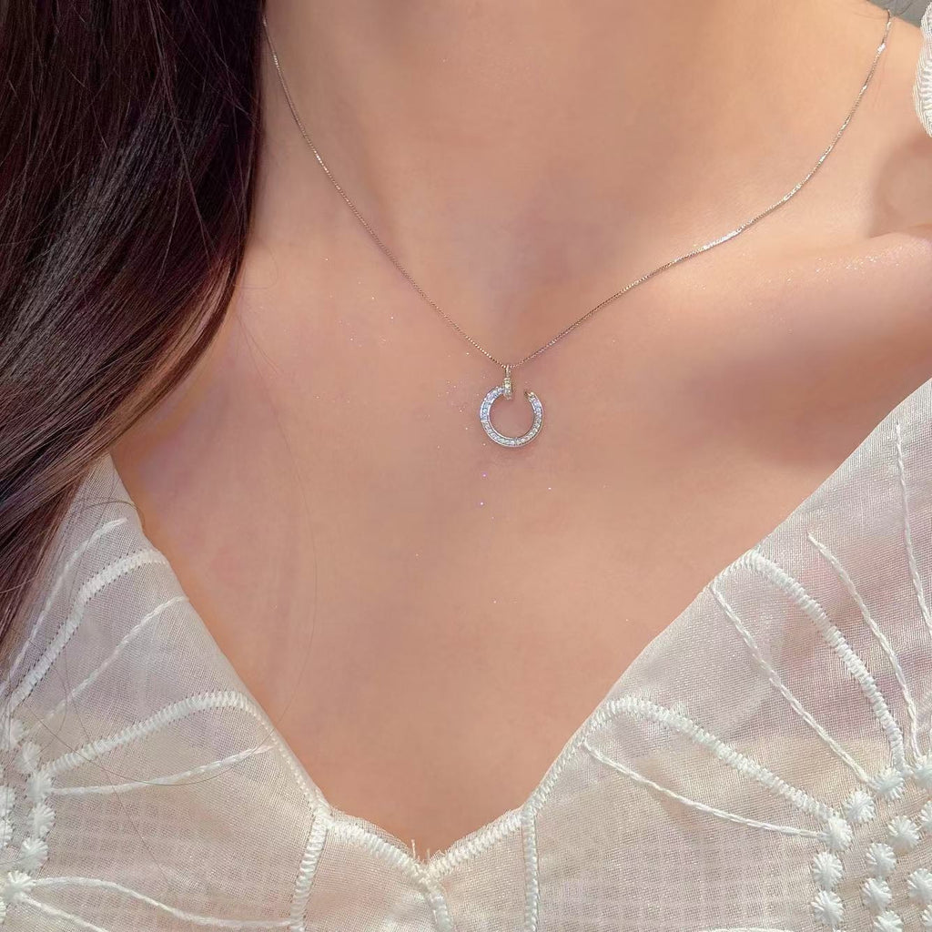 Popular Sparkle Circle Clavicle Necklace Minimal Sweet Women Daily Necklace