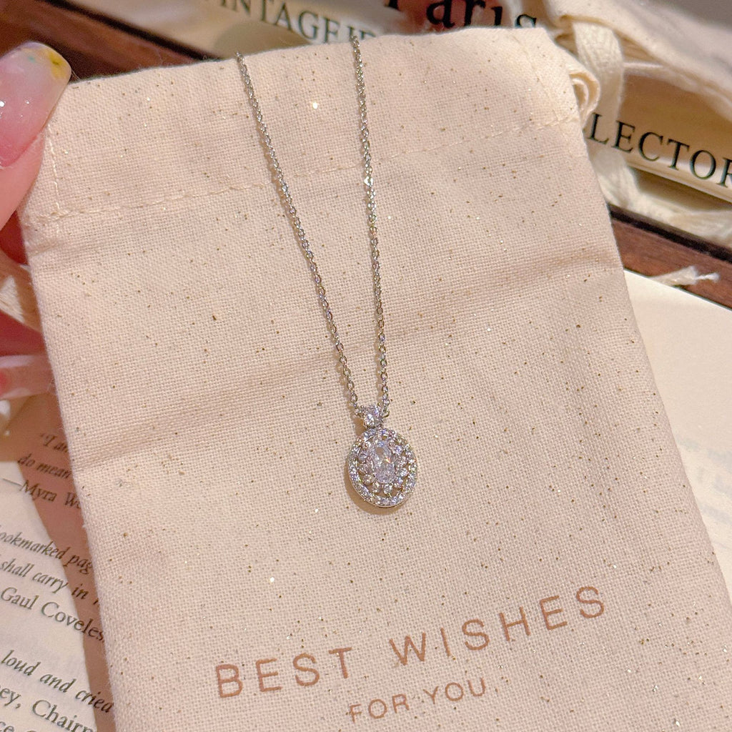 Oval Hollow Pendant Necklace, Minimalist Cool Tone Niche Luxury Clavicle Chain, Dainty Elegant All-match Necklace