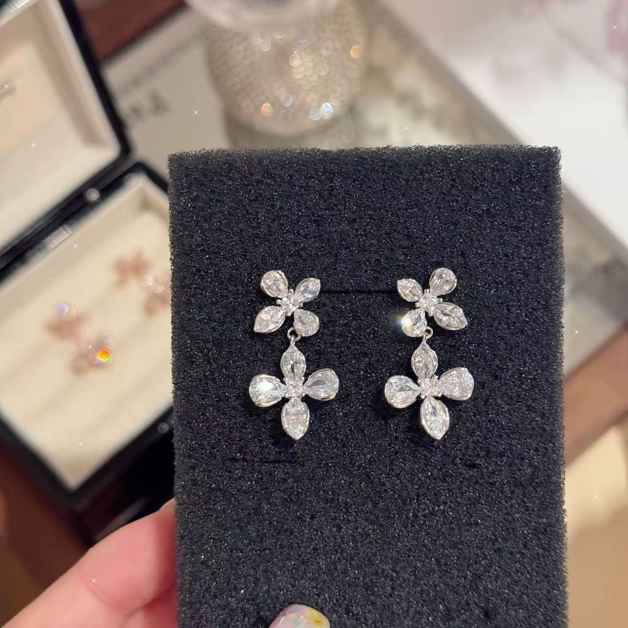 Floral Drop Dangle Earrings with S925 Sterling Silver Posts, Luxury Dainty Sweet Elegant All-match Stud Earrings
