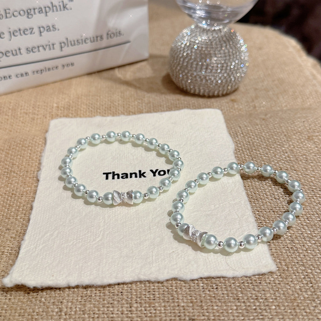 Cold Tone Bow Pearl Bracelet, Luxury Niche Elegant Hand Chain, Exquisite Birthday Gift Versatile Women Jewelry