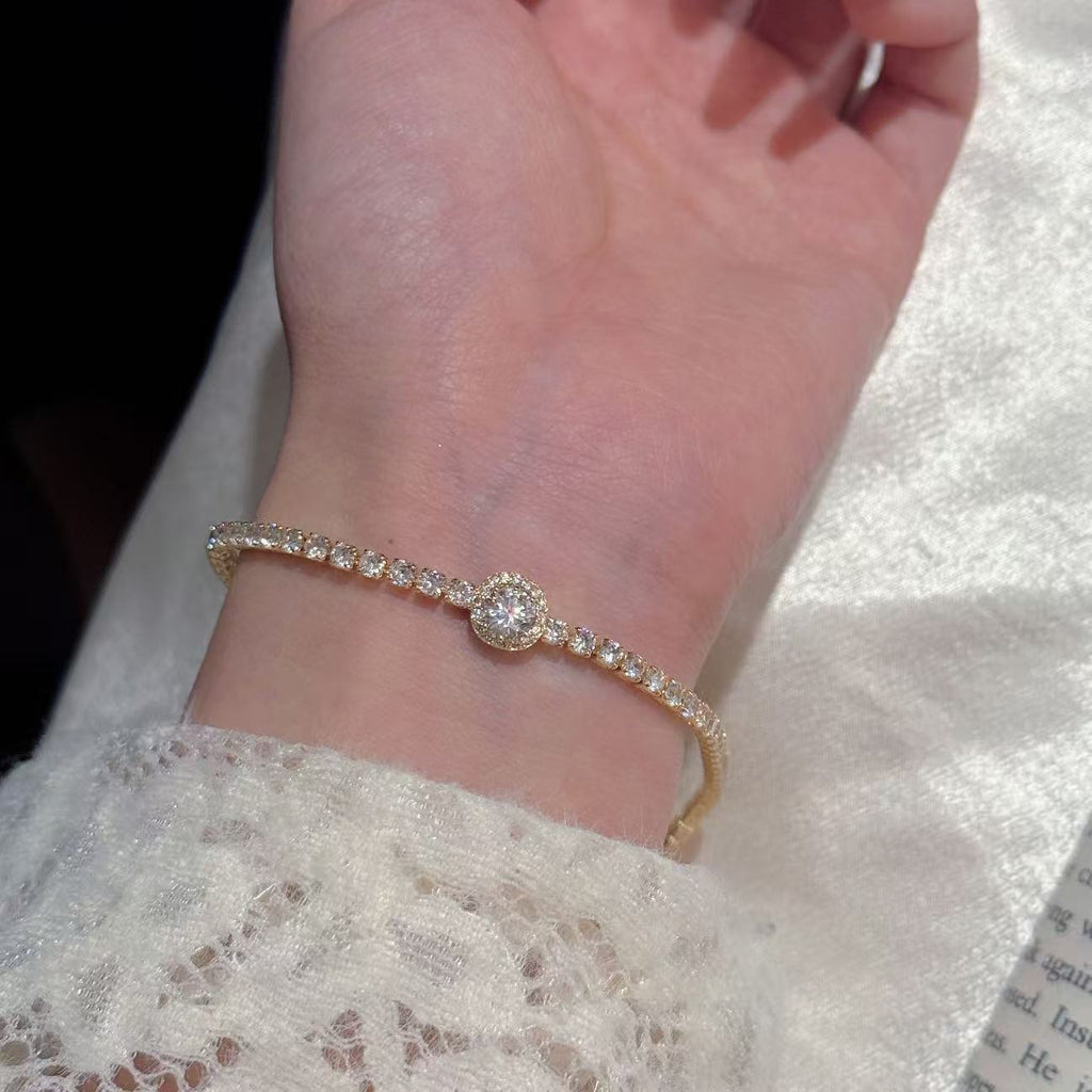 Geometric Round Shiny Zircon Bracelet, Luxury Niche Minimalist Elegant Bangle, Daily Commute All-match Fashion Jewelry