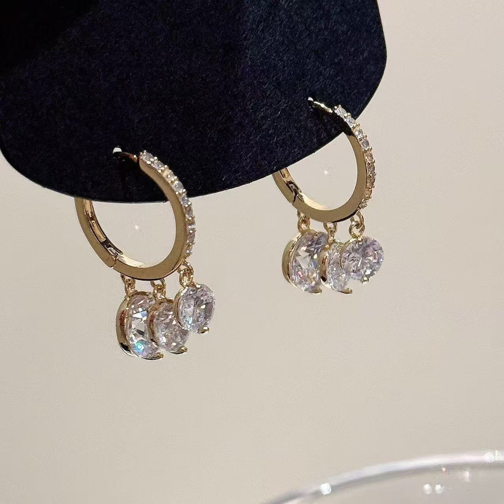 Round Zircon Pendant Earrings, Minimalist Niche Luxury Hoop Earrings, Elegant Delicate Temperament Ear Jewelry