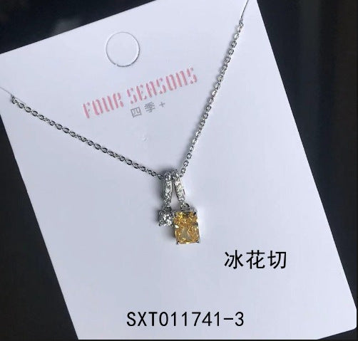 Korean Japanese Popular Ice Cut Pendant Necklace for Women, Sweet Elegant Luxury Dainty Clavicle Chain Jewelry