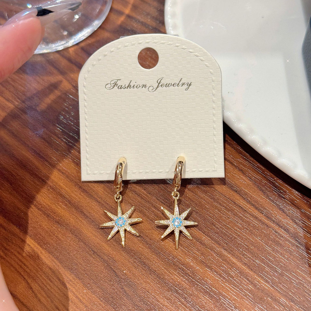 Cold Style Eight Pointed Star Dangle Earrings Luxury Women Jewelry