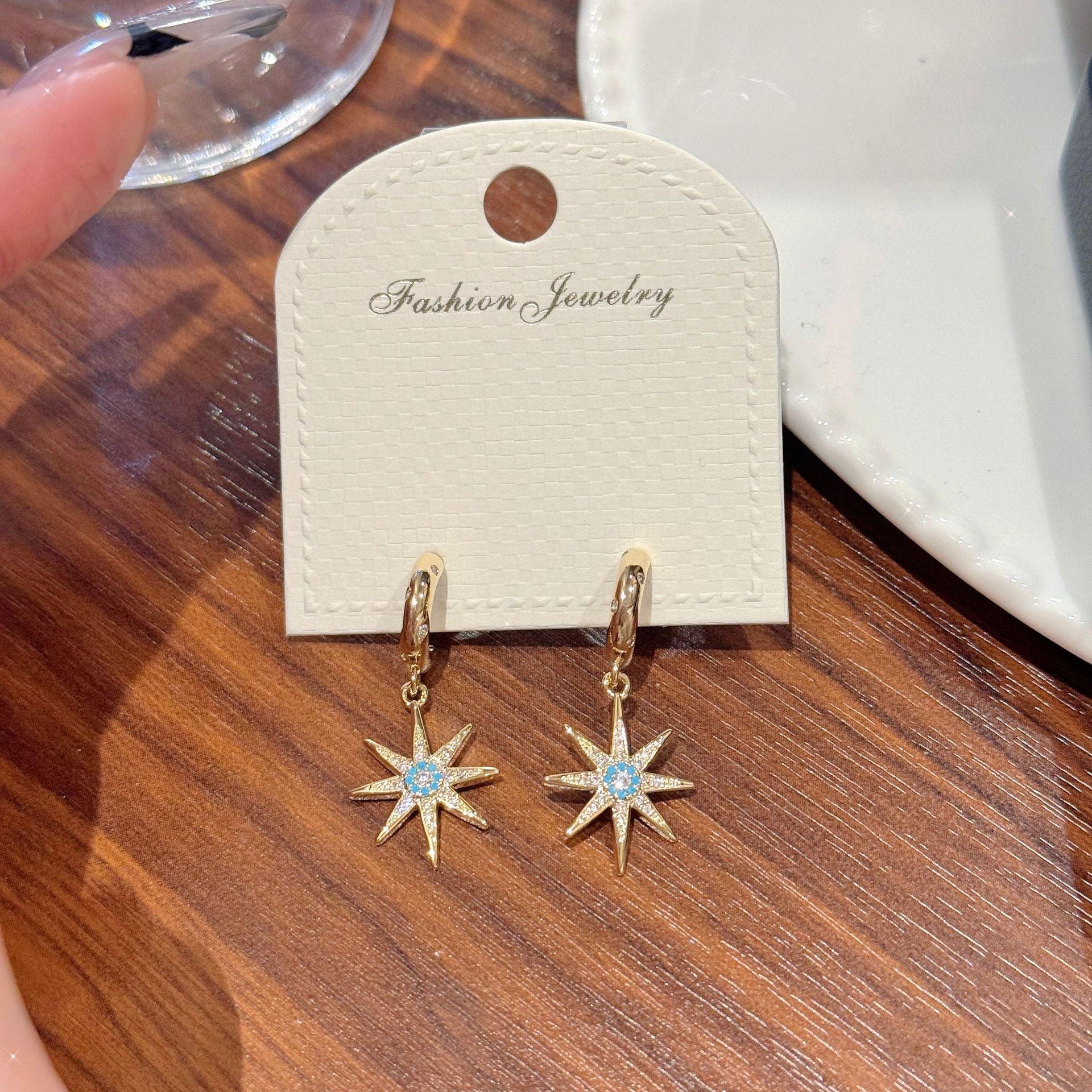 Cold Style Eight Pointed Star Dangle Earrings Luxury Women Jewelry