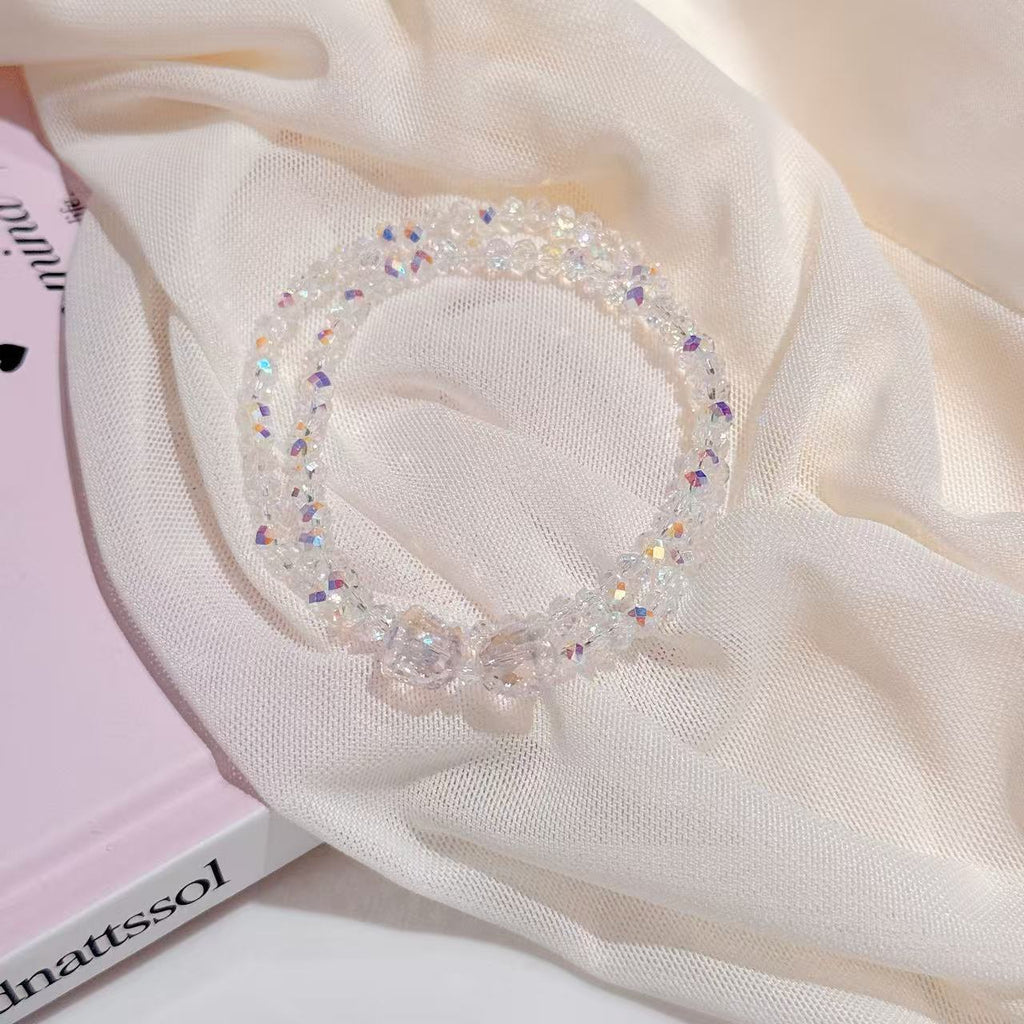 Double Layer Crystal Bracelet with Bow Charm, Luxury Exquisite Wrist Jewelry, Sweet Gift for Best Friend Birthday