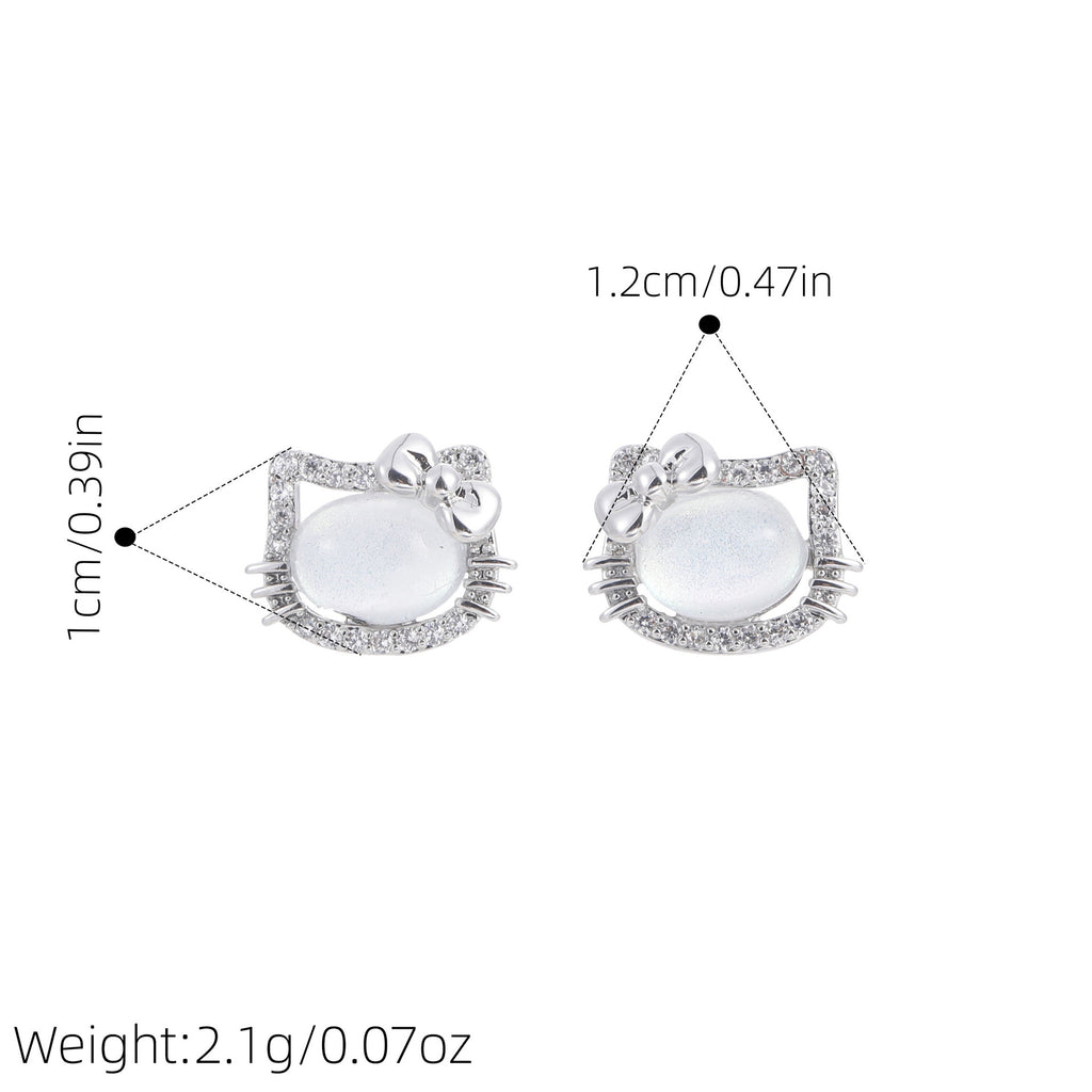 Cute Cat Stud Earrings, S925 Sterling Silver Post, Minimalist Dainty Earrings, Luxury Niche Versatile Jewelry