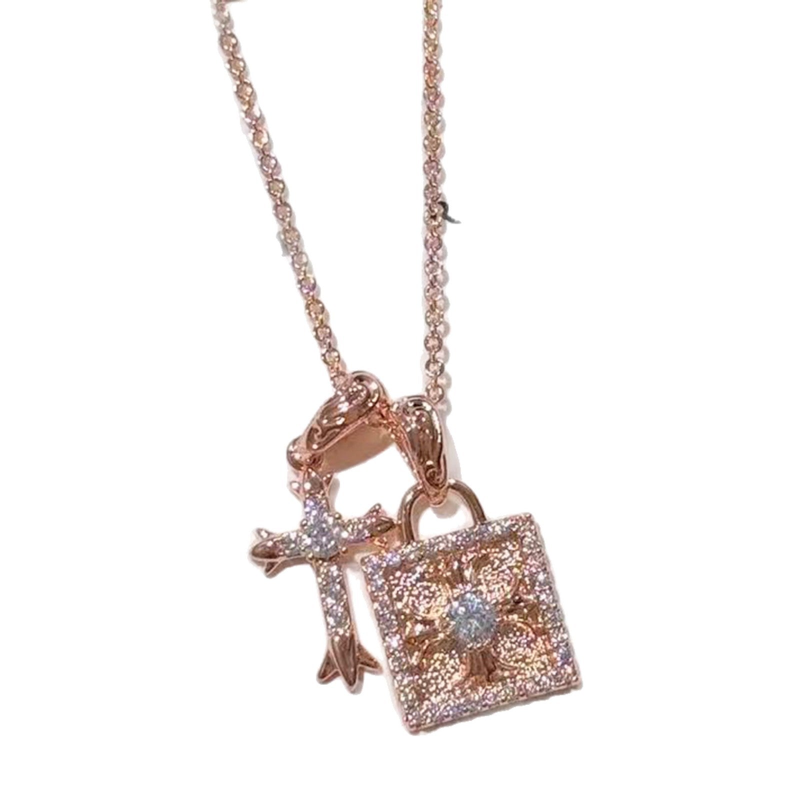 Cross & Heart Lock Pendant Necklace for Women, Luxury Niche Dainty Versatile Trendy Clavicle Fine Jewelry for Daily Wear