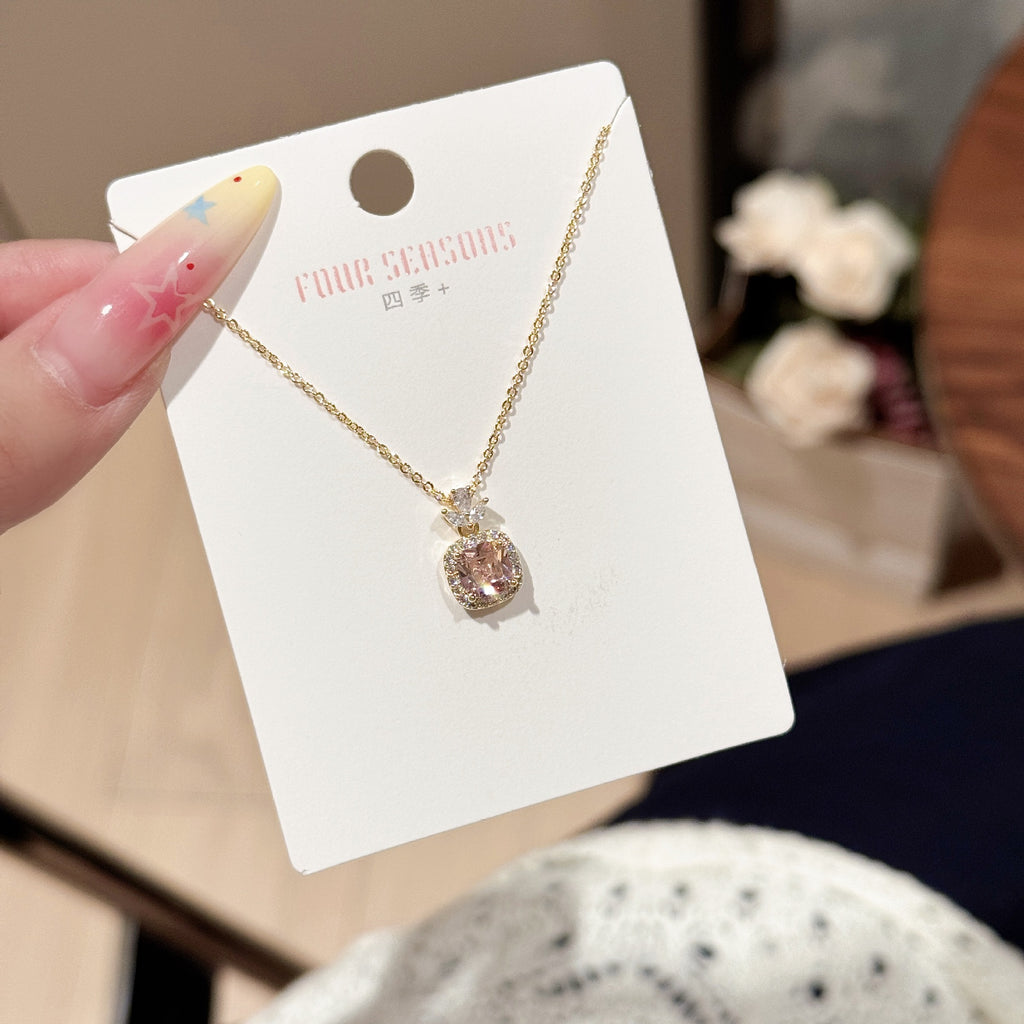 Super Sparkling Cubic Zirconia Necklace, Fresh Minimalist Elegant Jewelry, Luxury High Grade Versatile Daily Necklaces for Women