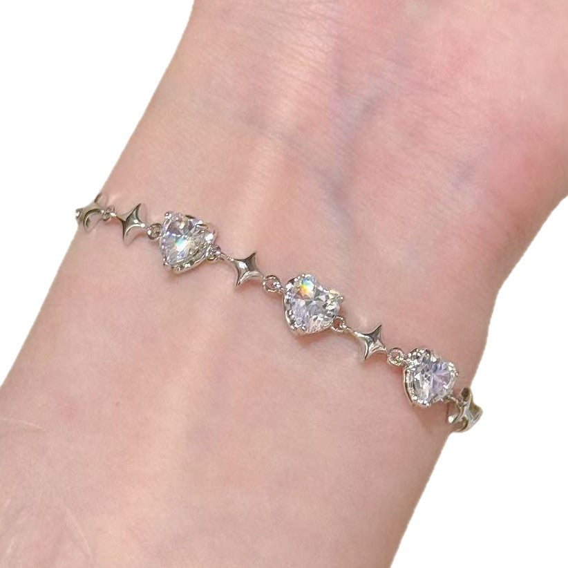Sweet Star Heart Bracelet Elegant Luxury Unique Design Women Daily Hand Accessories