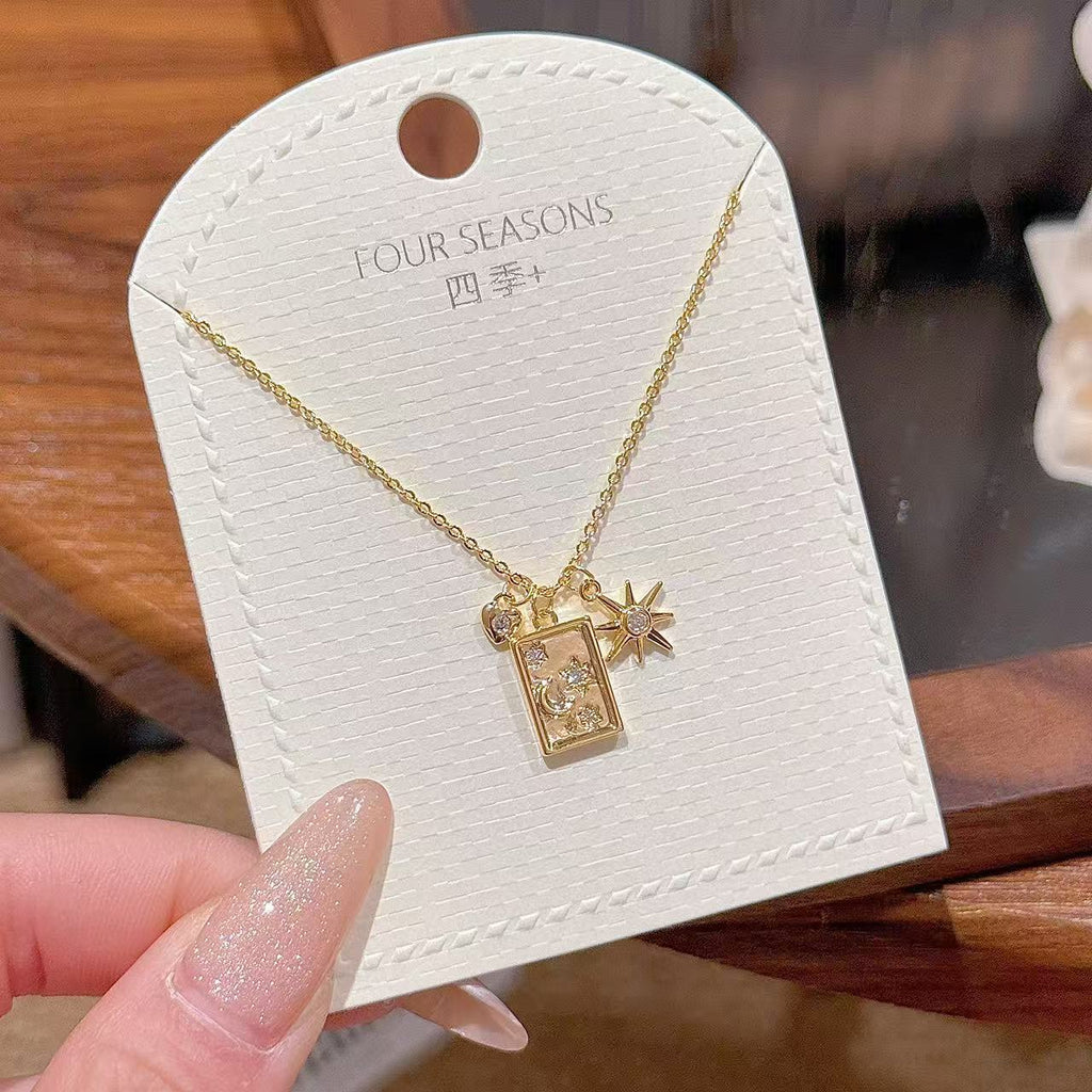 Shiny Star Zircon Clavicle Necklace, Elegant Sweet Daily Luxury Pendant Necklace