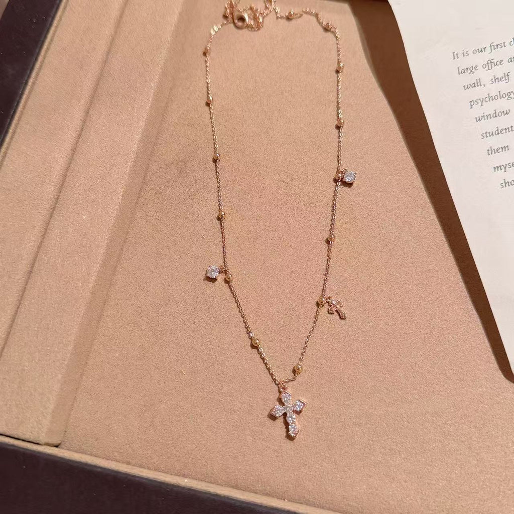 Custom Double Cross Necklace, Luxury Minimalist Dainty Clavicle Chain, All-match Daily Elegant Pendant Jewelry