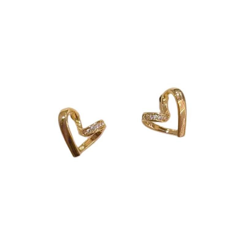 S925 Sterling Silver Minimal Heart Studs Luxury Sweet Daily Women Earrings