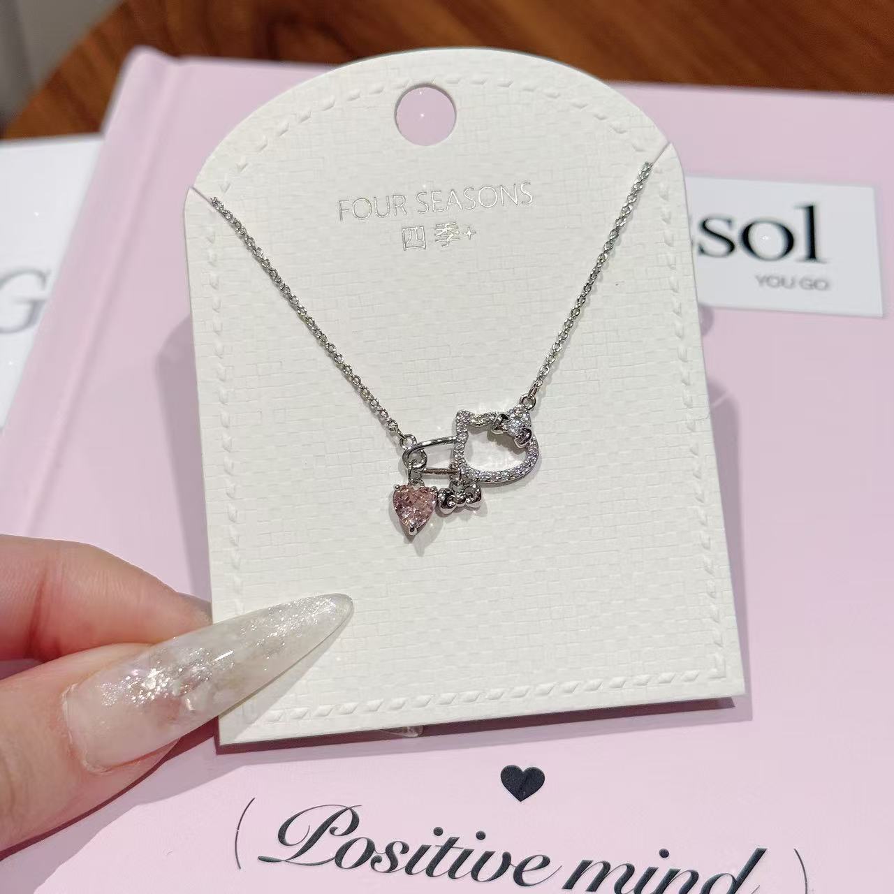 Cute Cat Hairpin Shaped Necklace, Sparkling Dainty Clavicle Chain, Fresh Sweet Minimalist Design Necklace, Elegant Luxury Versatile Jewelry for Women Daily Office Commute