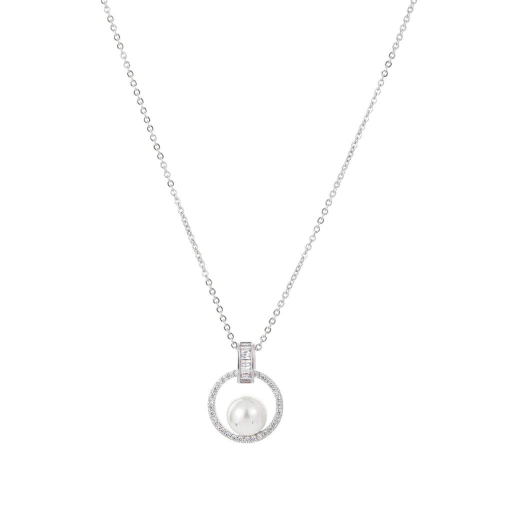 Luxury Hoop Pearl CZ Clavicle Necklace All-Season Ladies Pendant Chain