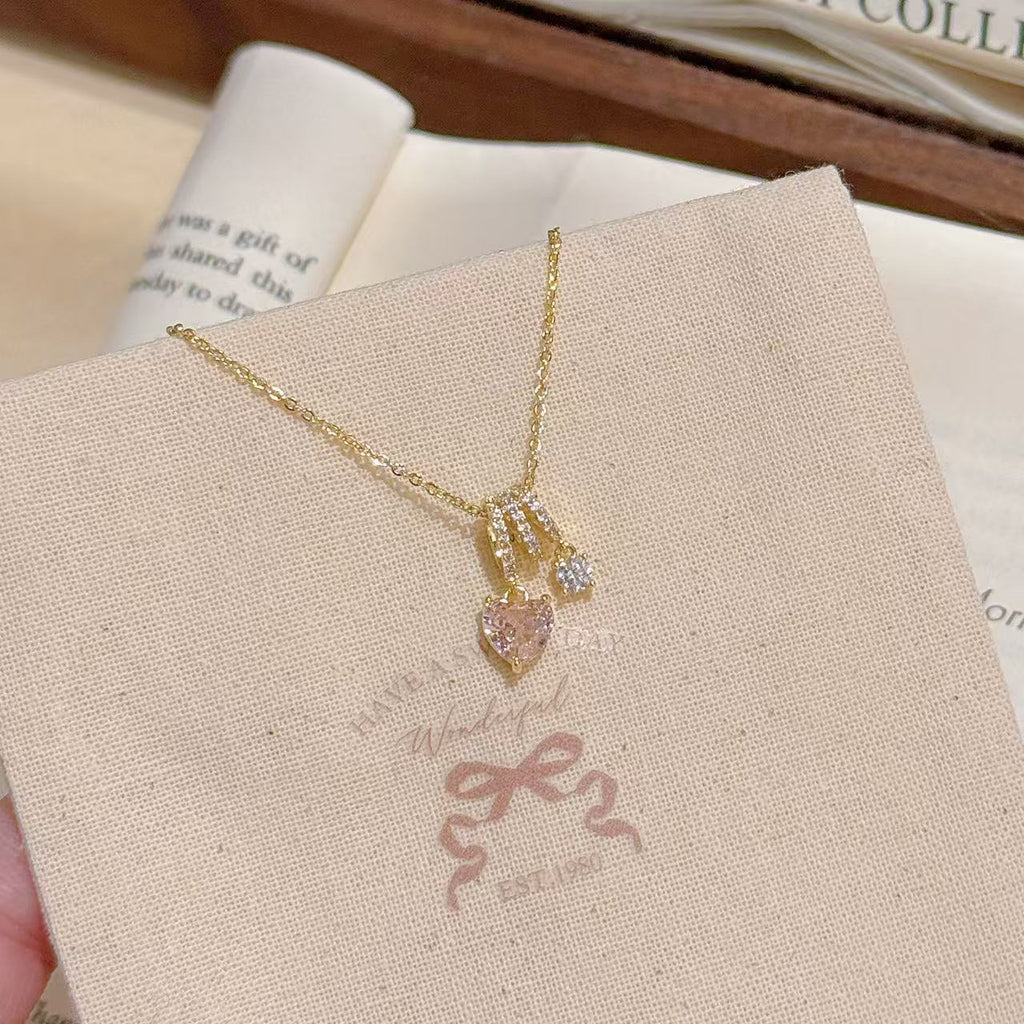 Pink Heart Pendant Choker Necklace, Luxury Dainty Clavicle Chain, Elegant Temperament Jewelry, Perfect Gift for Girlfriend