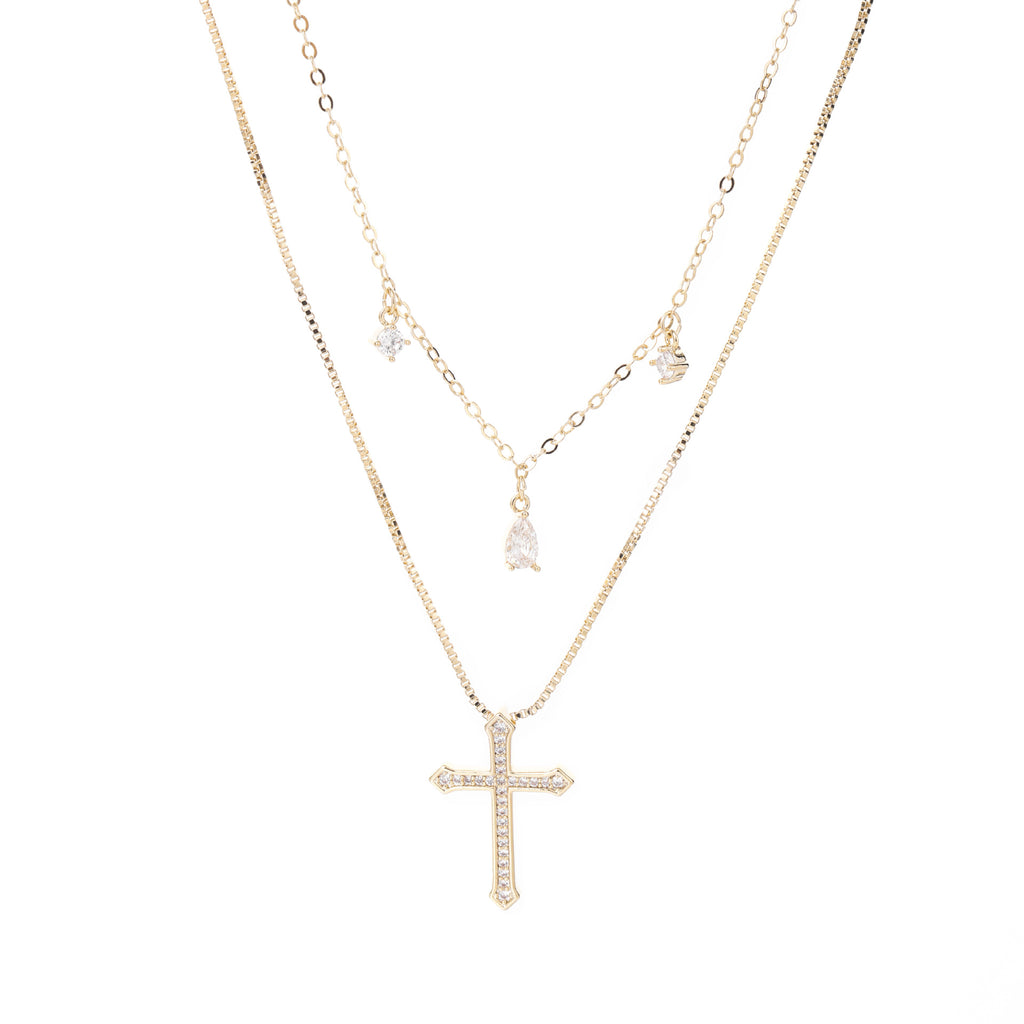 Luxury Double Cross Sparkling CZ Clavicle Necklace Designer Daily Women Accessory