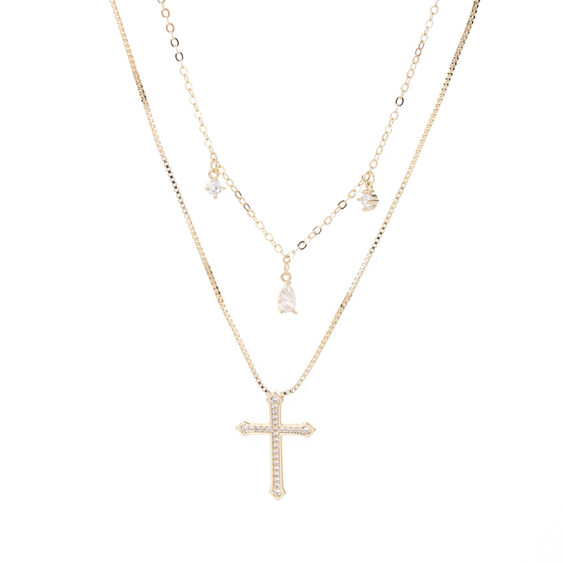 Luxury Double Cross Sparkling CZ Clavicle Necklace Designer Daily Women Accessory