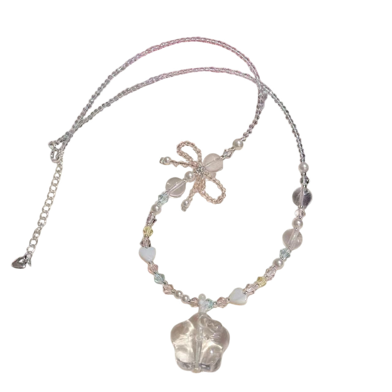 White Crystal Bow & Star Necklace, Cute Sweet Luxury Fashion Adjustable Chain Necklace Women Casual Party Jewelry水晶项链轻奢小众高级感精致甜美百搭项链