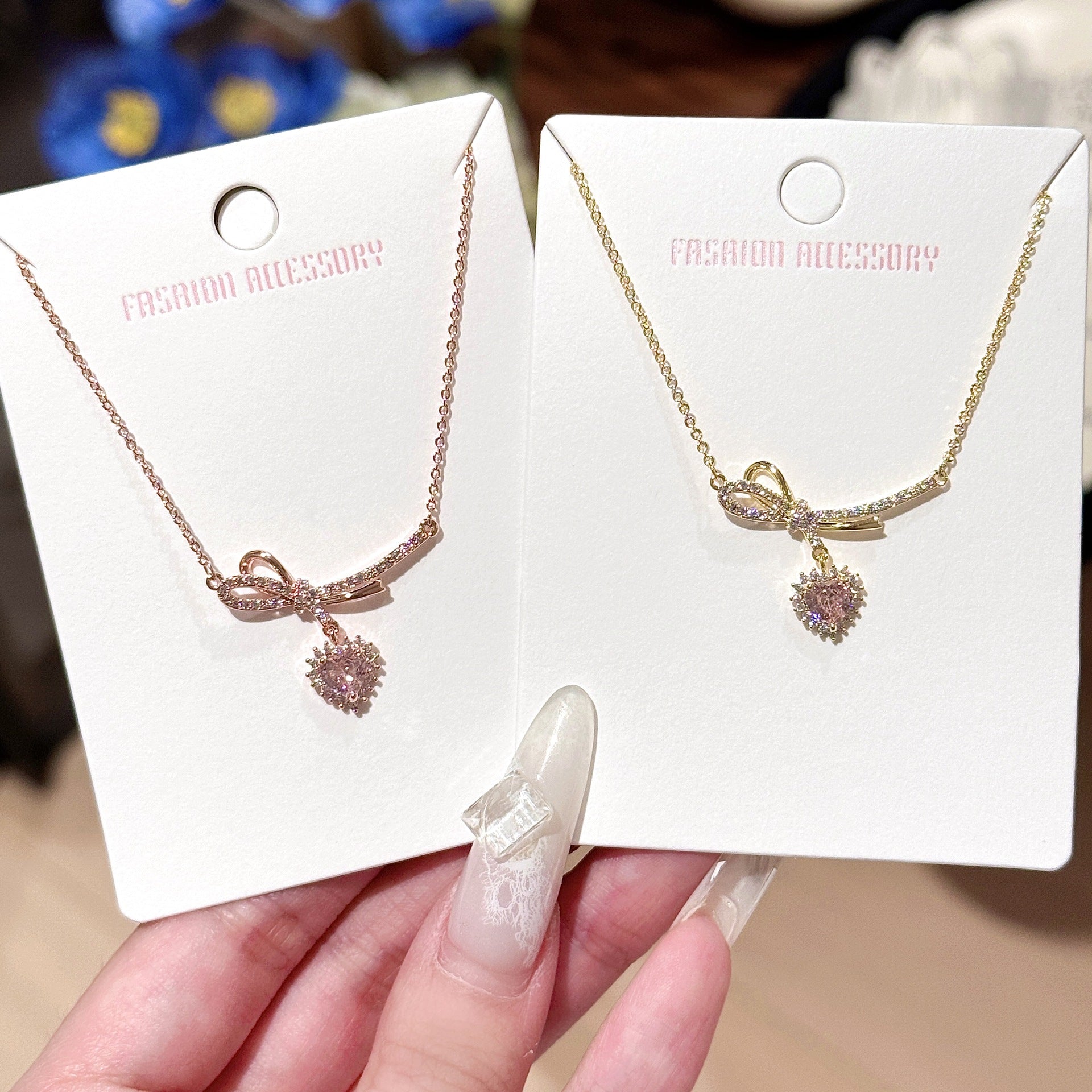 French Style Heart Clavicle Necklace, Sparkling Zircon Pendant, Minimalist Luxury Niche Fashion Jewelry