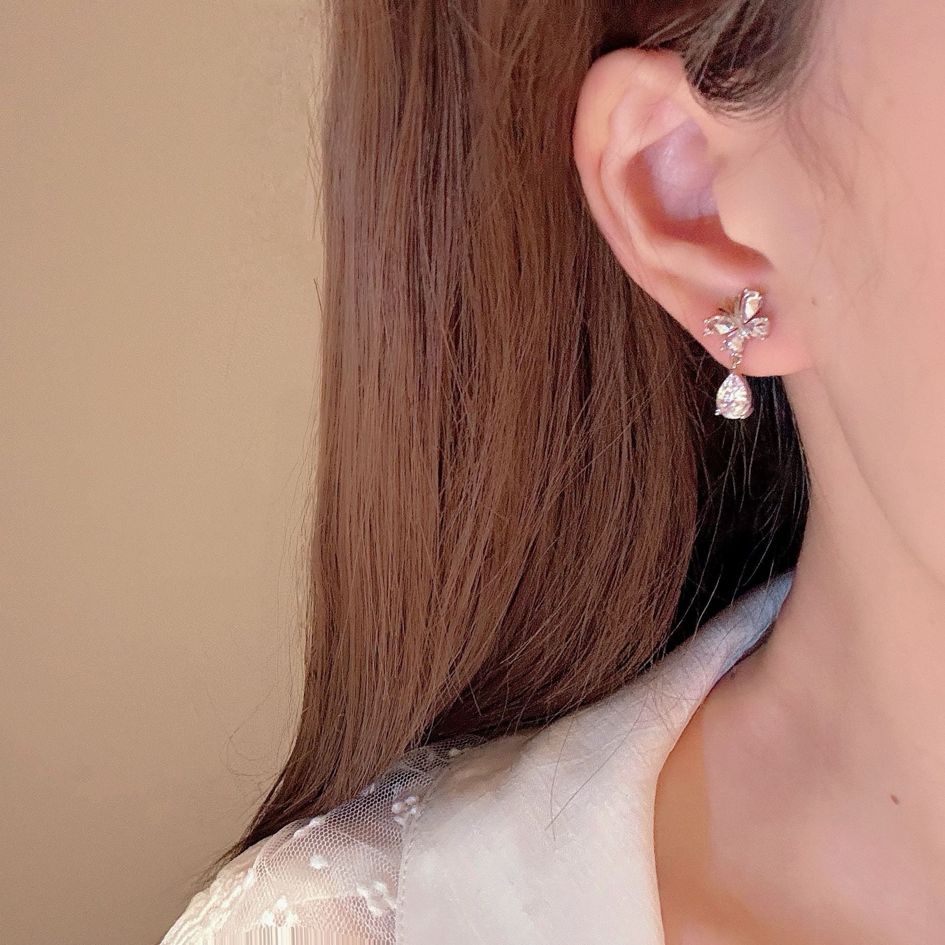 Butterfly Water Drop Dangle Earrings, S925 Sterling Silver Posts, Korean Style Luxury Dainty Elegant Drop Stud Earrings