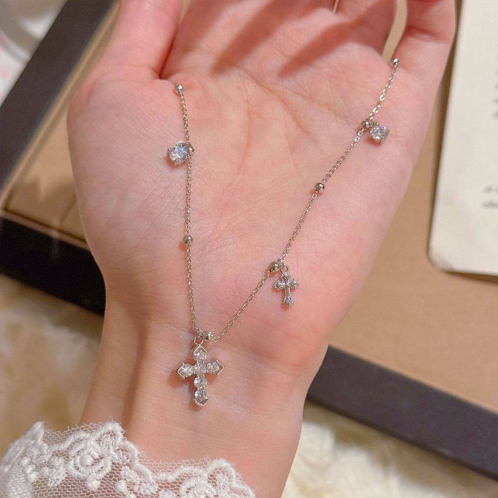 Custom Double Cross Necklace, Luxury Minimalist Dainty Clavicle Chain, All-match Daily Elegant Pendant Jewelry