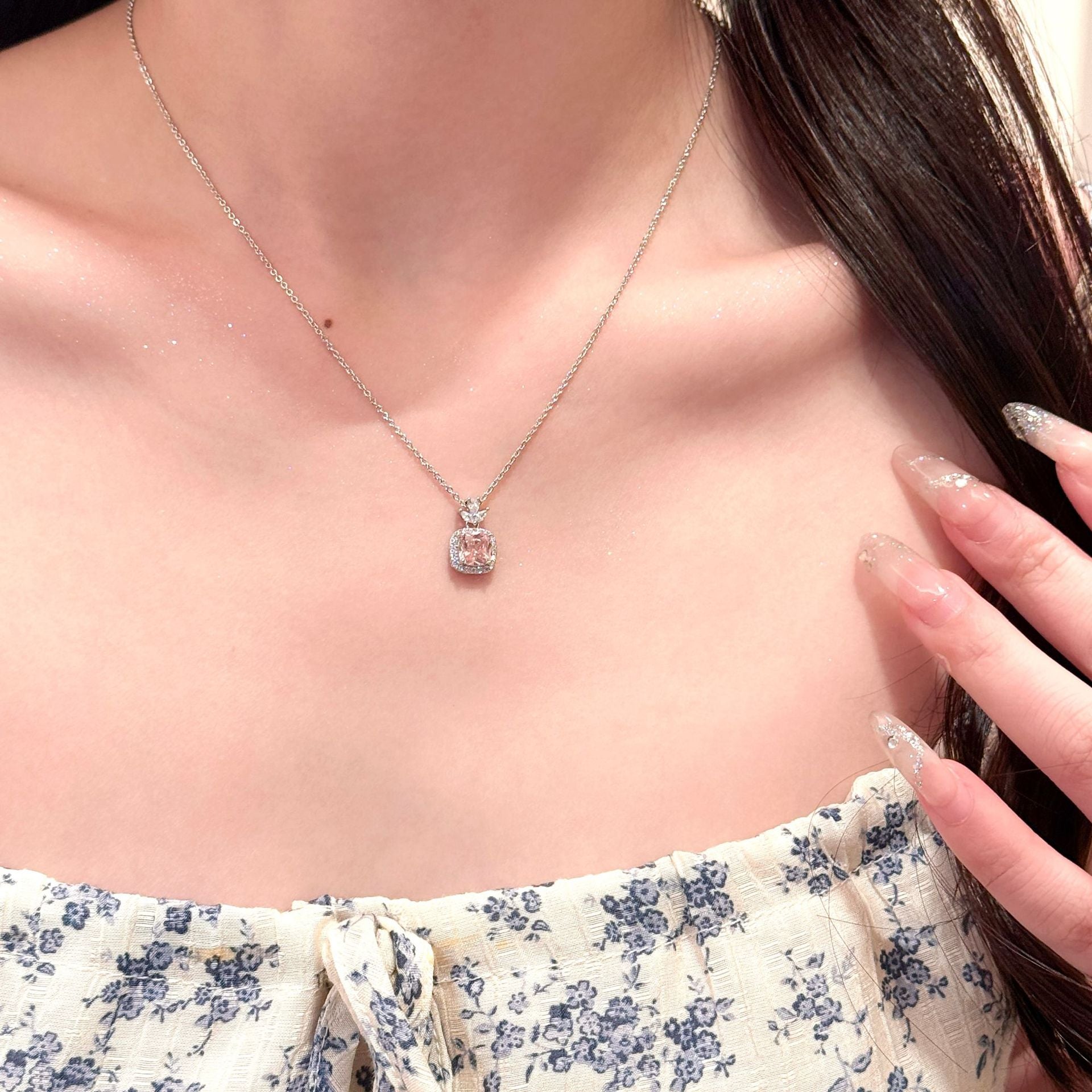 Super Sparkling Cubic Zirconia Necklace, Fresh Minimalist Elegant Jewelry, Luxury High Grade Versatile Daily Necklaces for Women